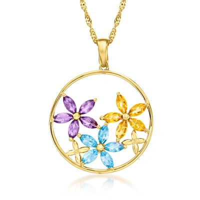 Ross-simons Multi-gemstone Floral Pendant Necklace In 18kt Gold Over Sterling In Pink