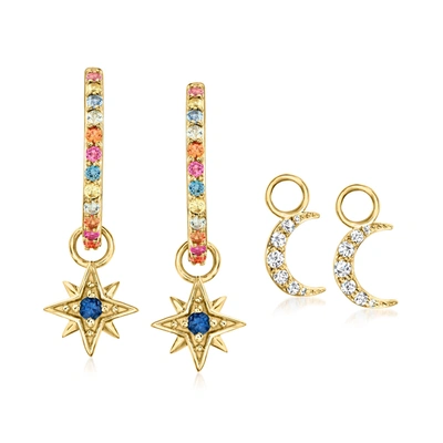 Ross-simons Multicolored Sapphire And . White Zircon Celestial Hoop Drop Earrings In 18kt Gold Over Sterling