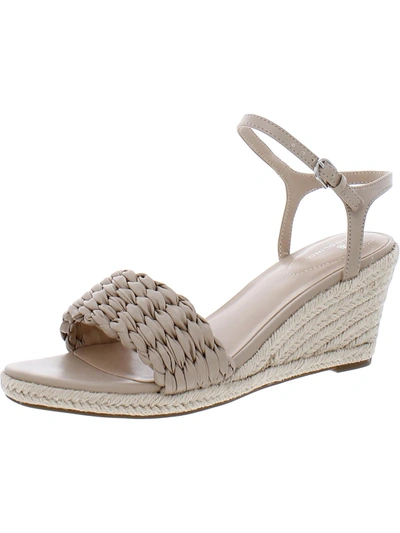 Bandolino Jingle Womens Faux Leather Ankle Strap Wedge Sandals In Brown