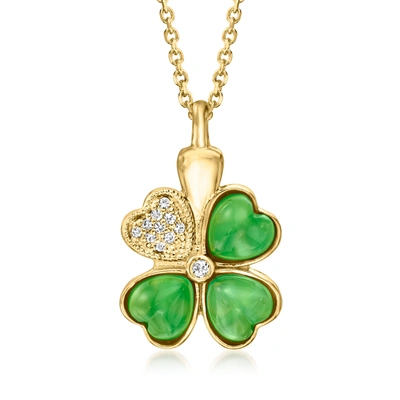 Ross-simons Green Chalcedony 4-leaf Clover Pendant Necklace With . White Topaz In 18kt Gold Over Sterling