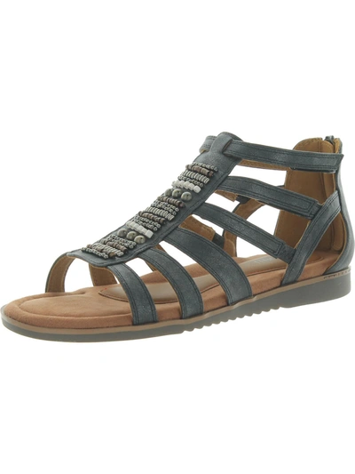 Cobb Hill Zion Womens Faux Leather Beaded Gladiator Sandals In Grey