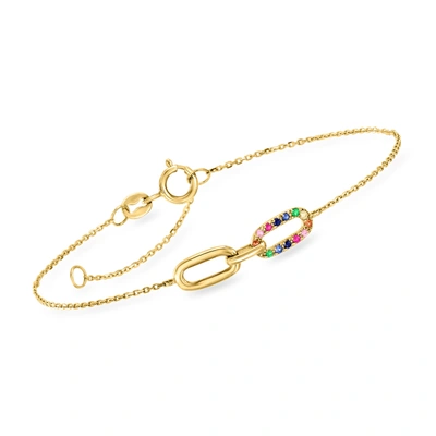 Rs Pure By Ross-simons Multi-gemstone Accented Paper Clip Link Bracelet In 14kt Yellow Gold