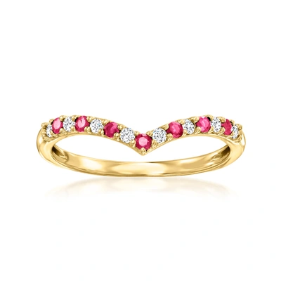 Rs Pure By Ross-simons Ruby And . Diamond Chevron Ring In 14kt Yellow Gold In Pink