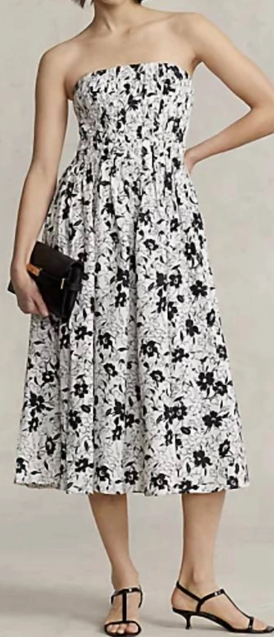 Polo Ralph Lauren Floral Linen Strapless Dress In Black Lily On Cream |  ModeSens