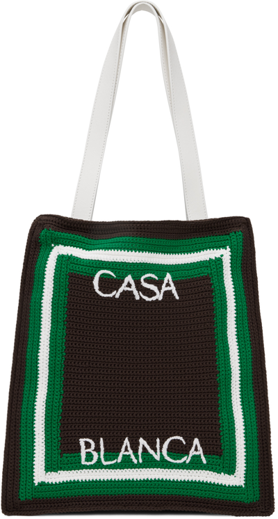 Casablanca Scuba Brand Crochet Tote Bag In Brown