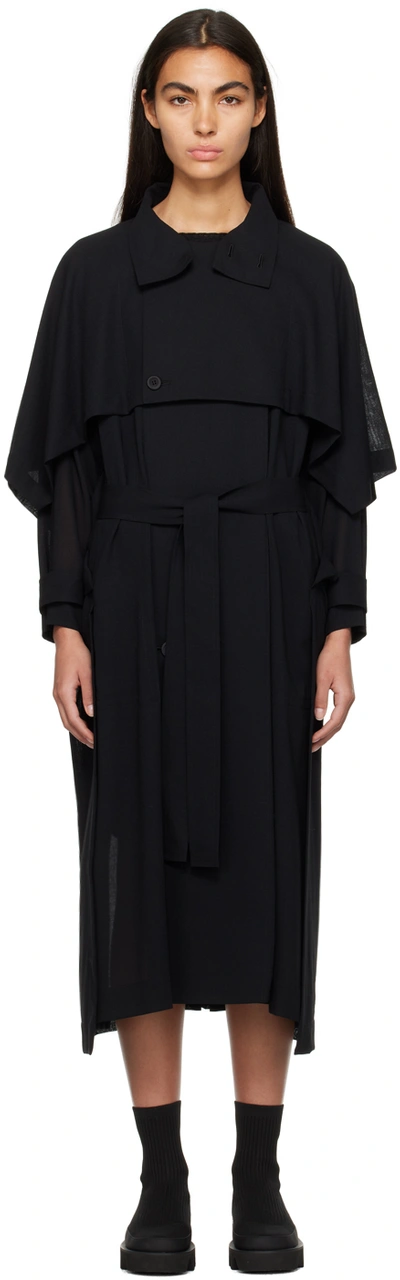 Issey Miyake Black Pinnate Pleated Sleeve Coat