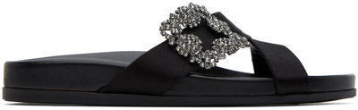 Manolo Blahnik Chilanghi Crystal Buckle Slide Sandals In Black