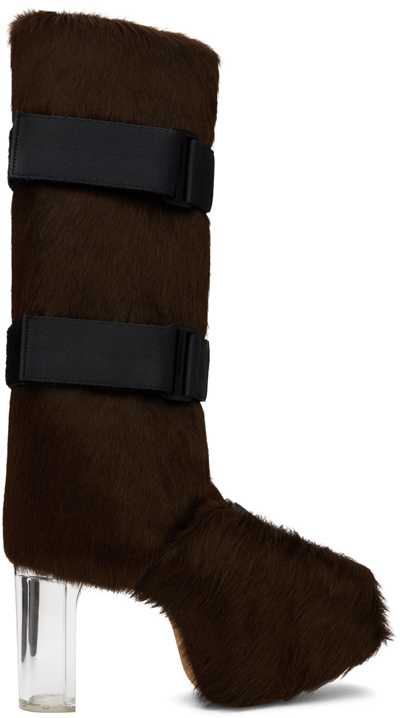 Rick Owens Brown Splint Platform Boots In 40 Brown/clear