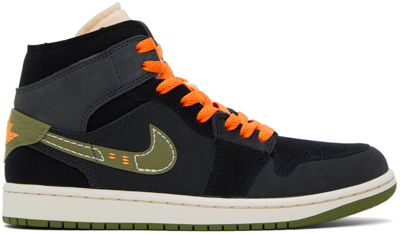 Nike Air Jordan Retro 1 Mid Se Craft Halloween Casual Shoes In Anthracite/sky J Light Olive/black
