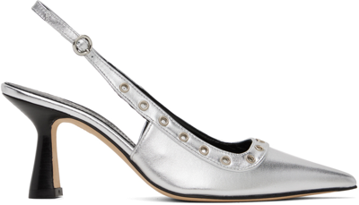 Aeyde Isotta Metallic Leather Slingback Pumps In Silver
