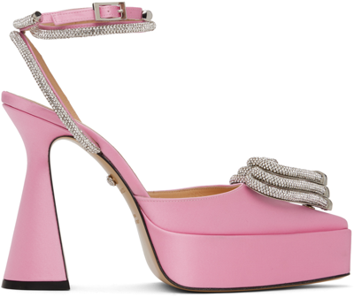 Mach&mach Triple Heart Crystal Platform Pumps In Pink