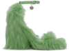 MSGM GREEN FAUX-FUR HEELED SANDALS