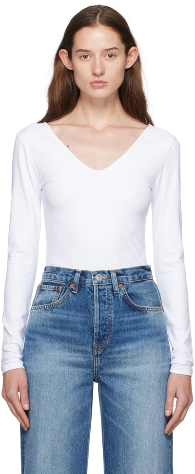 Re/done White V-neck Bodysuit