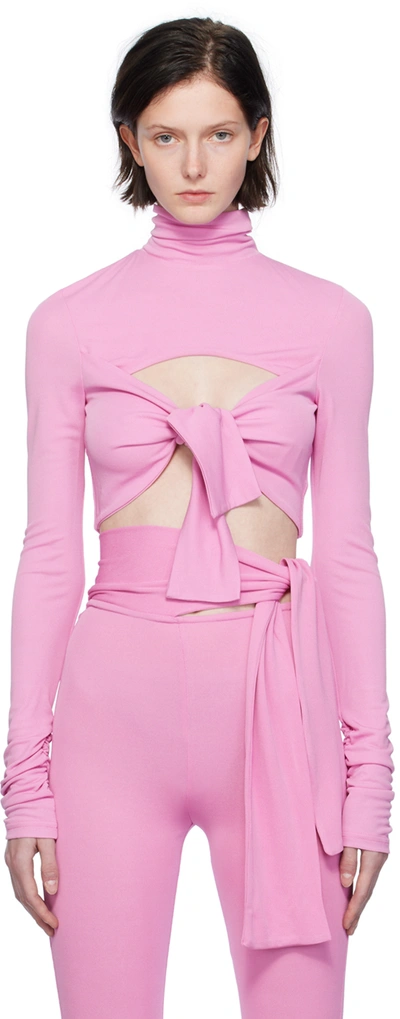Msgm Pink Bow Turtleneck In 12 Pink