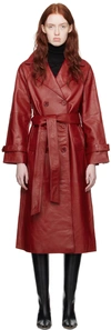 REFORMATION RED VEDA EDITION LEATHER TRENCH COAT