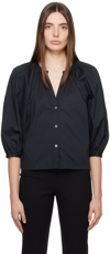 Staud Dill Puff-sleeve Button-front Top In Blk Black