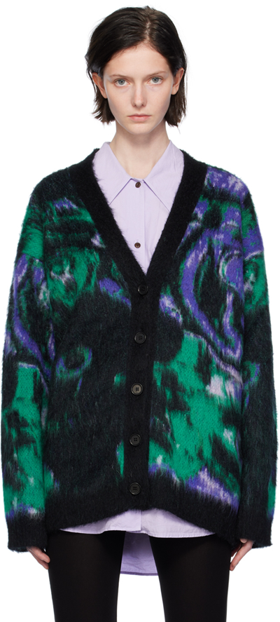 Msgm Patterned Intarsia-knit V-neck Cardigan In Black