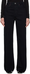 Re/done 70s High Rise Stove Pipe Straight-leg Jeans In Black Flow