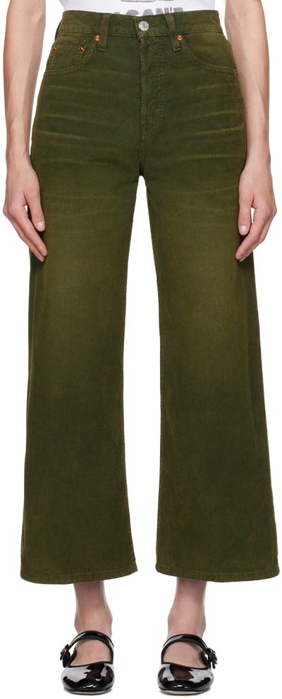 Re/done Green Wide Leg Trousers In Distressed Fern Cord