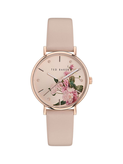 Ted Baker Women's Phylipa Fashion Rose-goldtone Stainless Steel & Leather Strap Watch/34mm In Pink