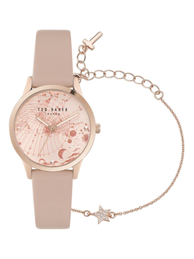 Ted Baker Women's Fitzrovia Fashion Stainless Steel & Leather Strap Watch/34mm In Pink