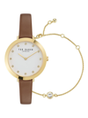 TED BAKER WOMEN'S AMMY ICONIC GOLDTONE STAINLESS STEEL, CRYSTAL & LEATHER WATCH & BRACELET GIFT SET