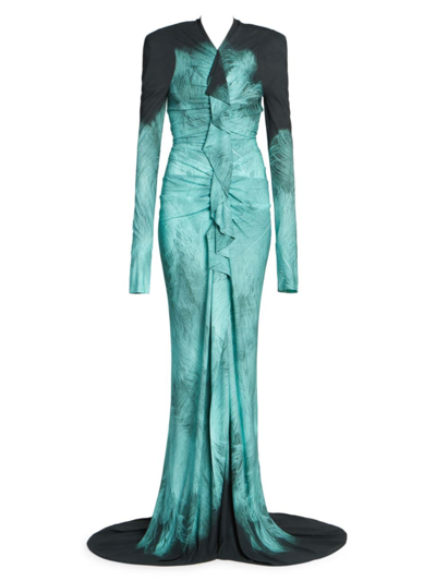 Victoria Beckham Printed Jersey Gown In Multi