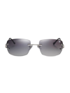 Vintage Frames Company Men's Bal Harbour 24k White Gold Rimless Rectangle Sunglasses In Grey Gradient