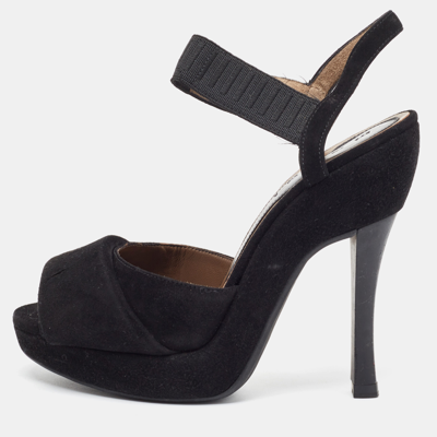 Pre-owned Marni Black Suede Platform Ankle Strap Sandals Size 36