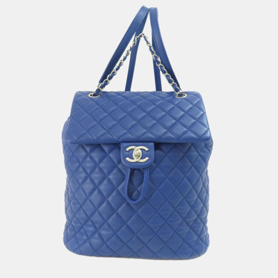 Pre-owned Chanel Blue Leather Filigree Backpack