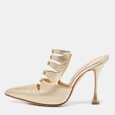 Pre-owned Manolo Blahnik Metallic Gold Leather Mules Size 38