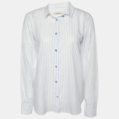 Pre-owned Etro White Striped Twill Button Front Shirt M