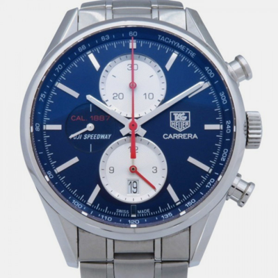 Pre-owned Tag Heuer Blue Stainless Steel Carrera Car211b.ba0724 Automatic Men's Wristwatch 41 Mm
