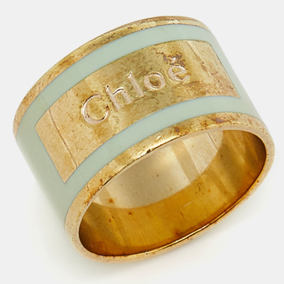 Pre-owned Chloé Mint Green Enamel Gold Tone Band Ring Size Eu 53