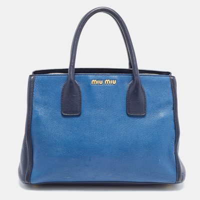Pre-owned Miu Miu Two Tone Blue Leather Middle Zip Tote