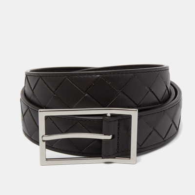 Pre-owned Bottega Veneta Black Intrecciato Leather Buckle Belt 95cm