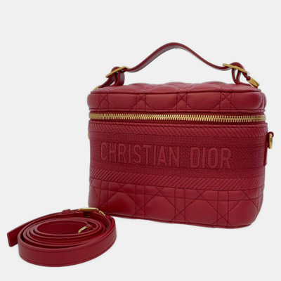 Pre-owned Dior Red Cannage Leather Small Vanity Shoulder Bag