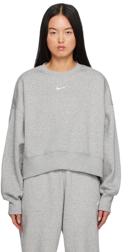 Nike Gray Phoenix Sweatshirt In Dark Grey Heather/sail