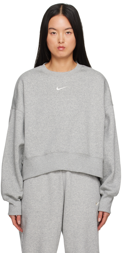 Nike Kids' Gray Phoenix Sweatshirt In Dark Grey Heather/sail