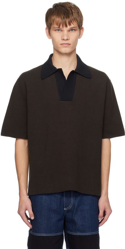 Sunnei Two-tone Knitted Polo Shirt In Brown