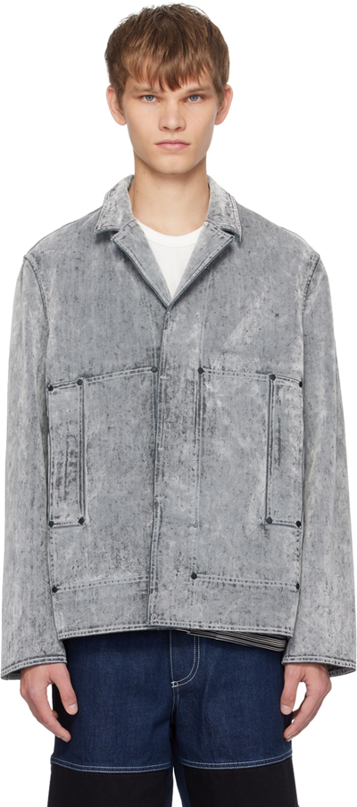 Sunnei Concealed-fastening Denim Cotton Jacket In Grey