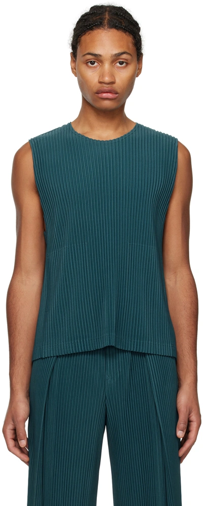 Issey Miyake Green Tailored Pleats 2 Tank Top In 74-deep Marine Blue