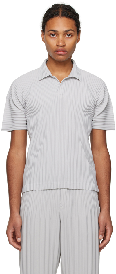 Issey Miyake Short-sleeved Pleated Polo Shirt In 11-lt.gray