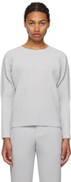 Issey Miyake Technical-pleated Long-sleeved T-shirt In 11-lt.gray