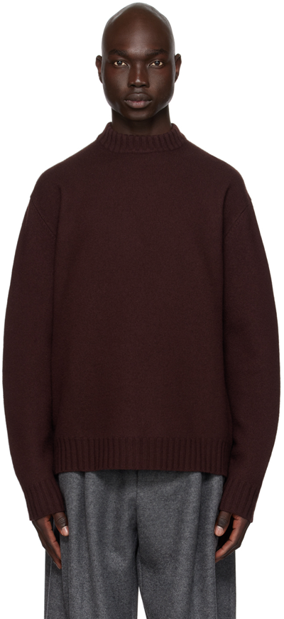 Jil Sander Brown Crewneck Sweater In 601 - Chocolate Plum