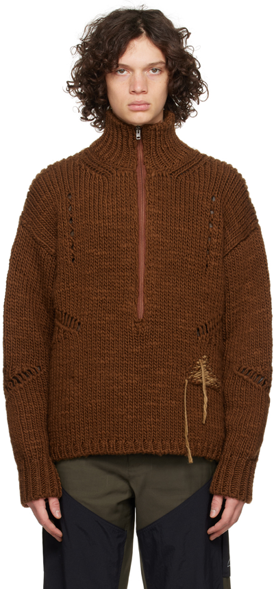 Roa Woven-logo Wool Jumper In Brown