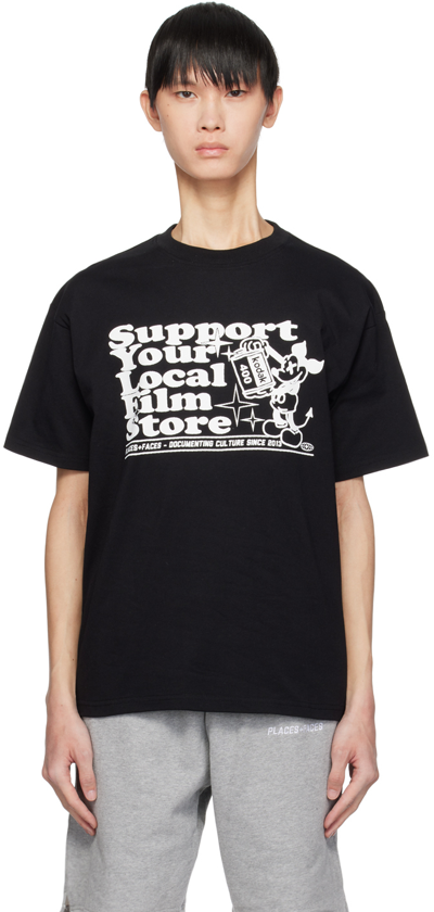 Places+faces Support Local Brand-print Cotton-jersey T-shirt In Black