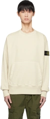 Stone Island Ivory Ribbed Knit Sweater With Crew Neckline In V0197 Plaster