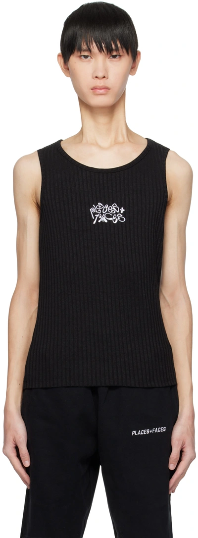 Places+faces Black Embroidered Tank Top