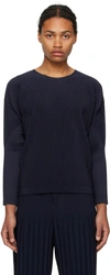 Issey Miyake Navy Basics Long Sleeve T-shirt In Blau